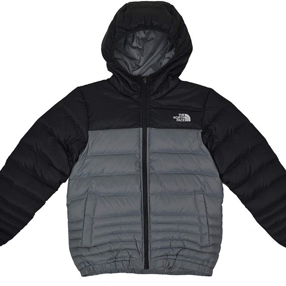 🆕 The North Face Boys Reversible Reese Hooded Down Jacket, X-Small - Mid Grey - Picture 3 of 11
